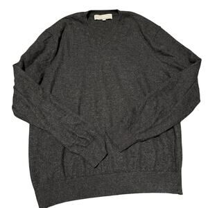 NEIMAN MARCUS Women's Cashmere Classic V-Neck Sweater Size L In Heather Grey